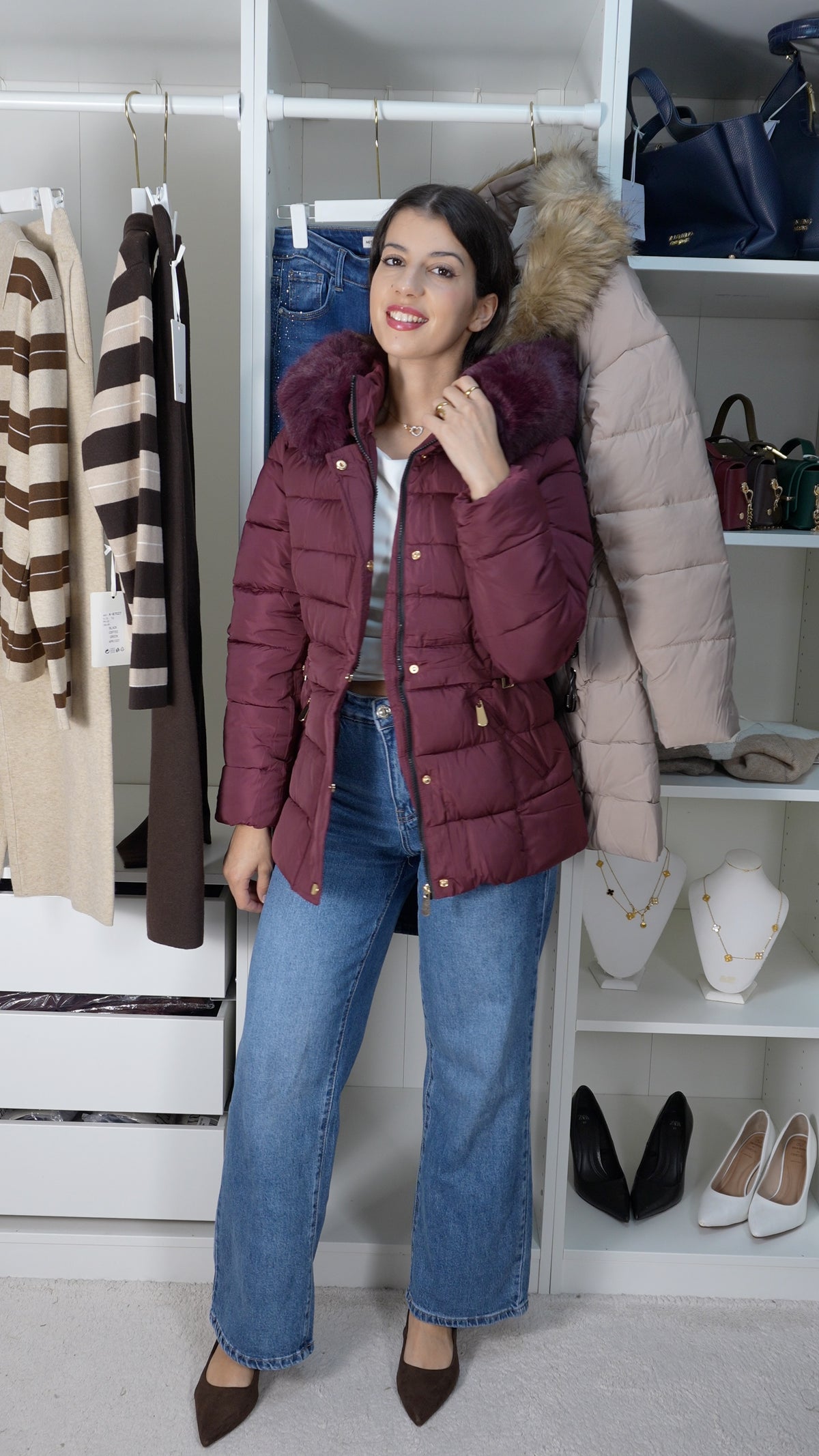 Parka elegante Bordo
