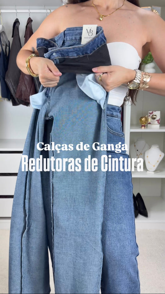Calças de ganga com cinta redutora