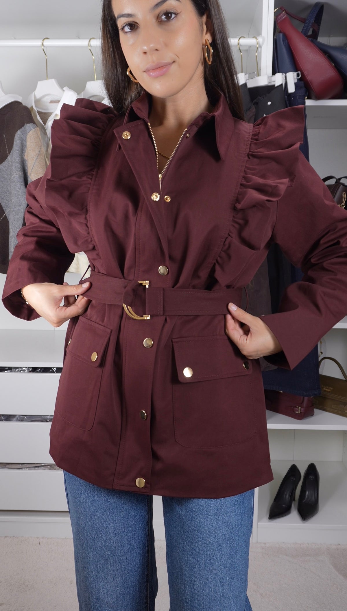 Parka elegante bordo