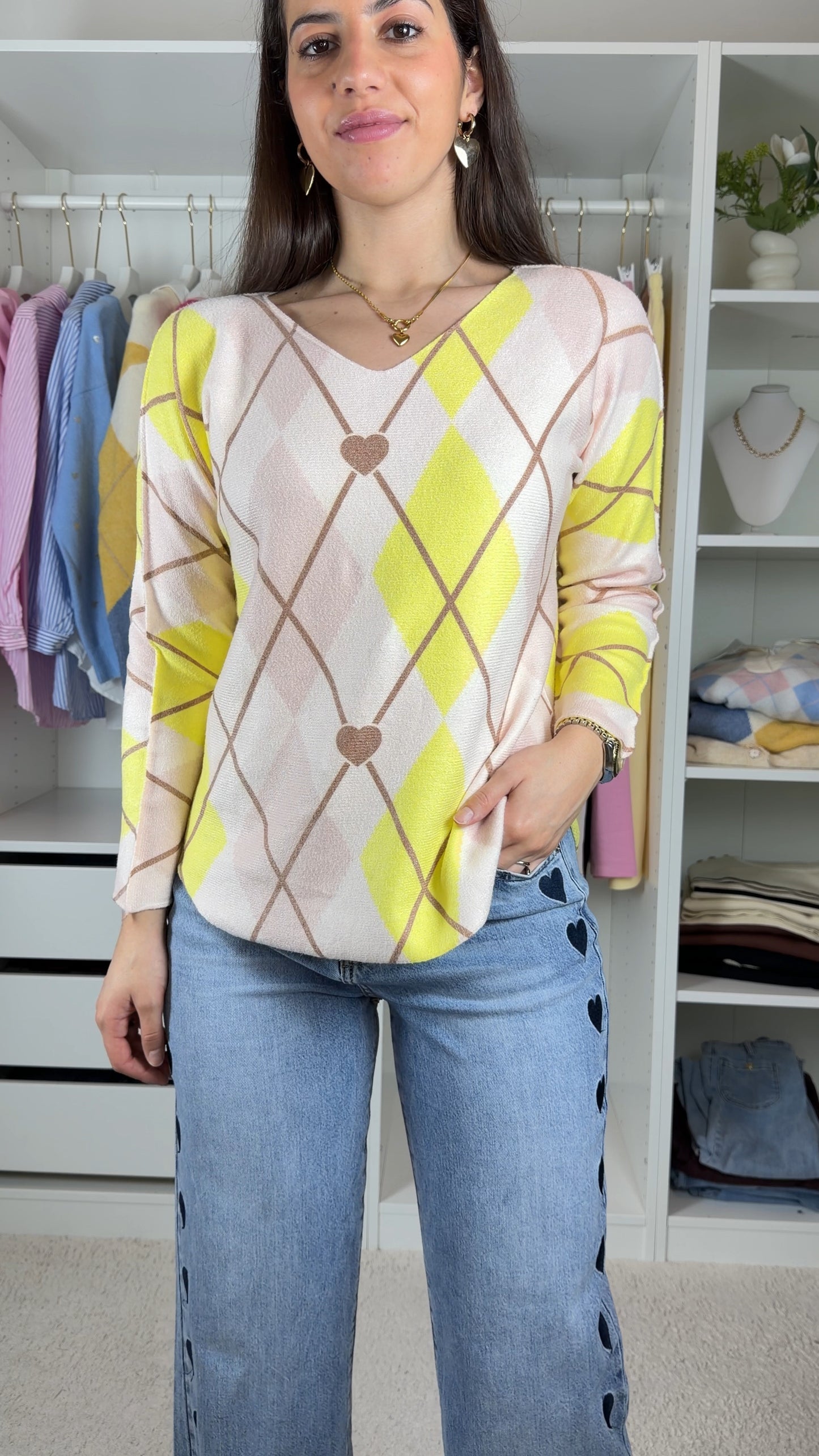 Camisola com padrão de losangos