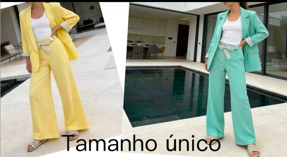Fato elegante c/ forro com padrão de riscas