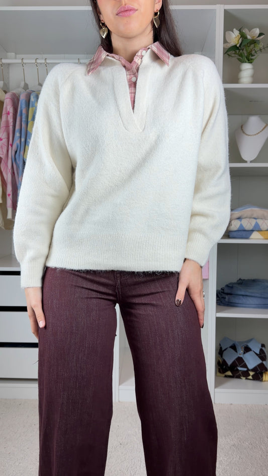 Camisola de malha c/ detalhe de camisa