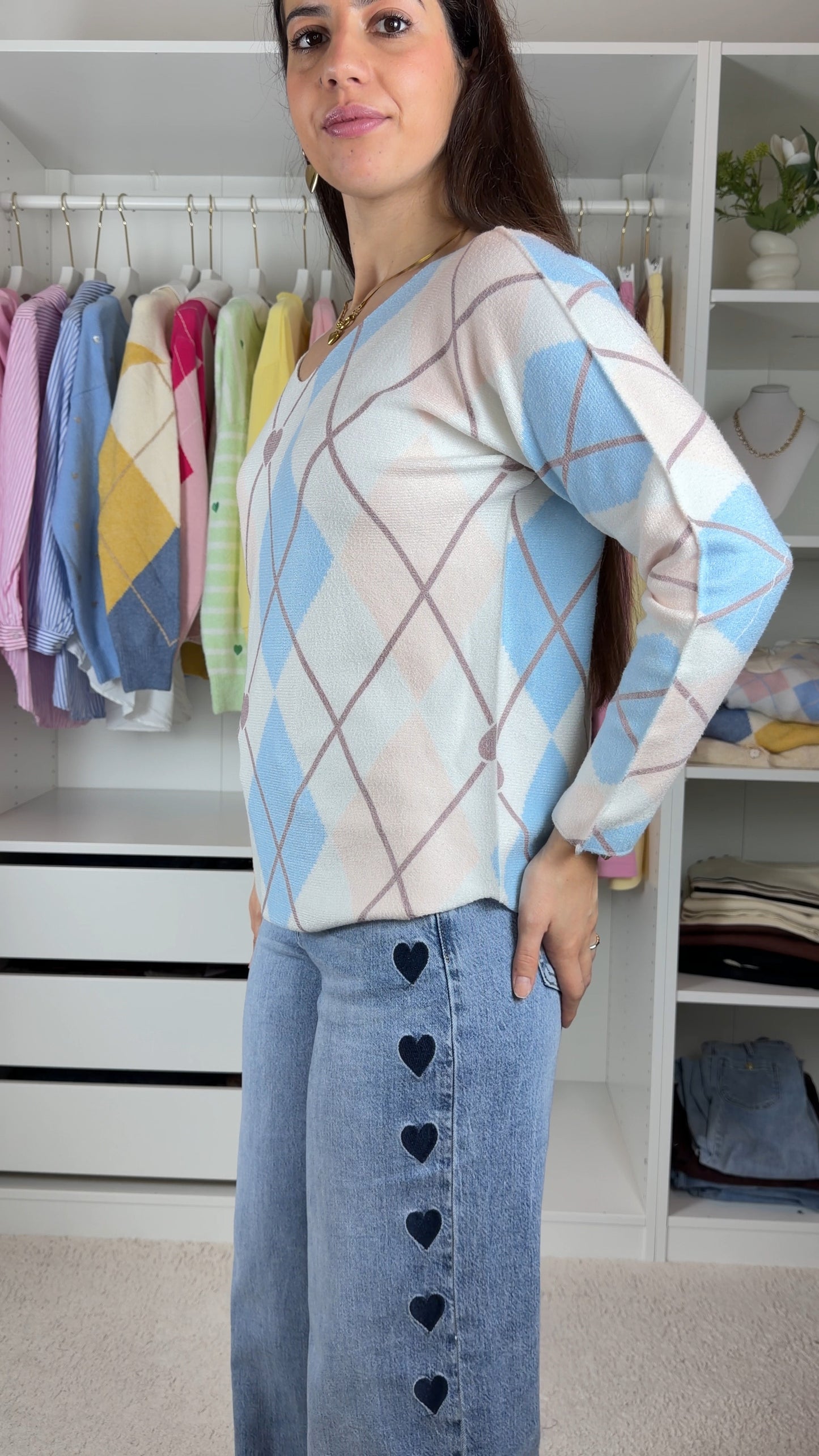 Camisola com padrão de losangos