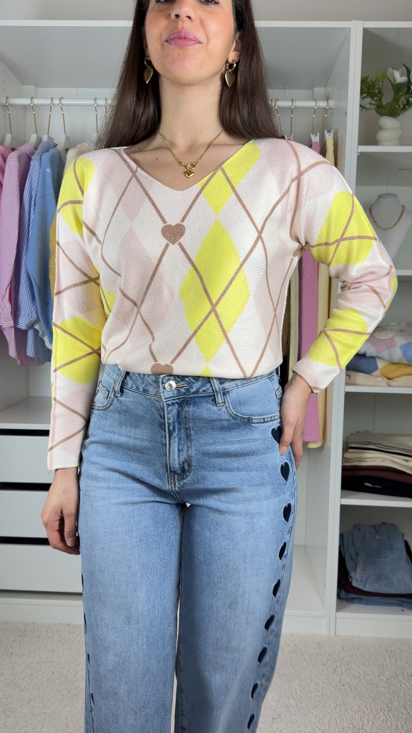 Camisola com padrão de losangos