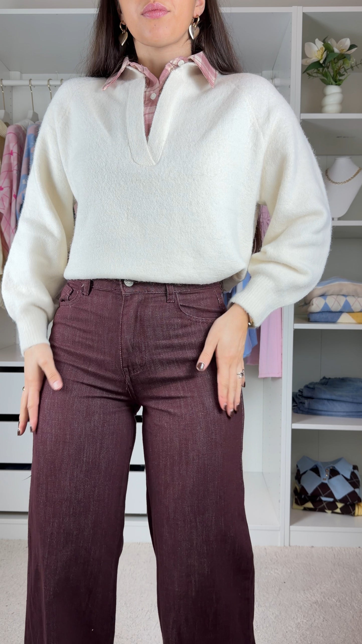 Camisola de malha c/ detalhe de camisa