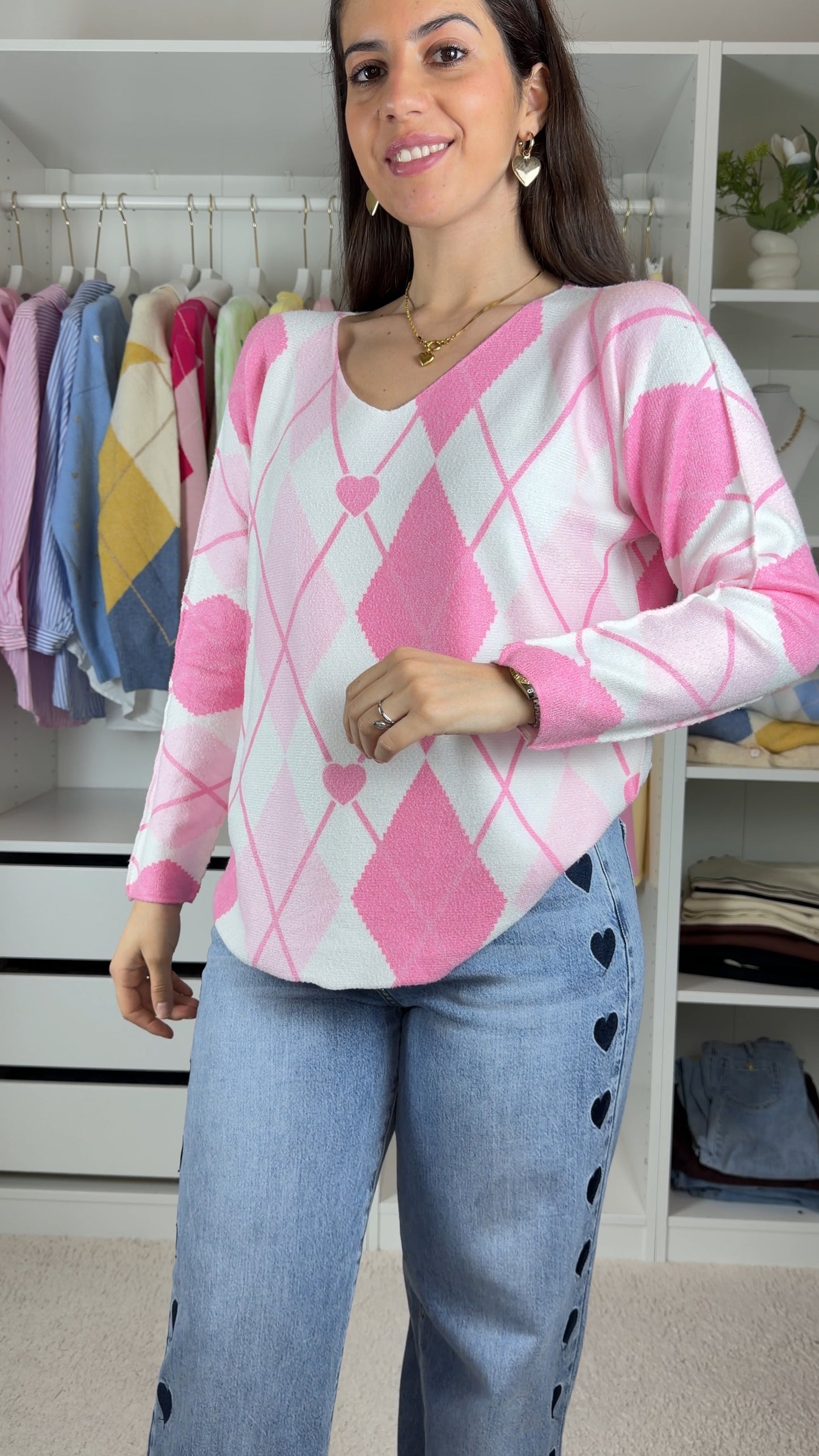 Camisola com padrão de losangos