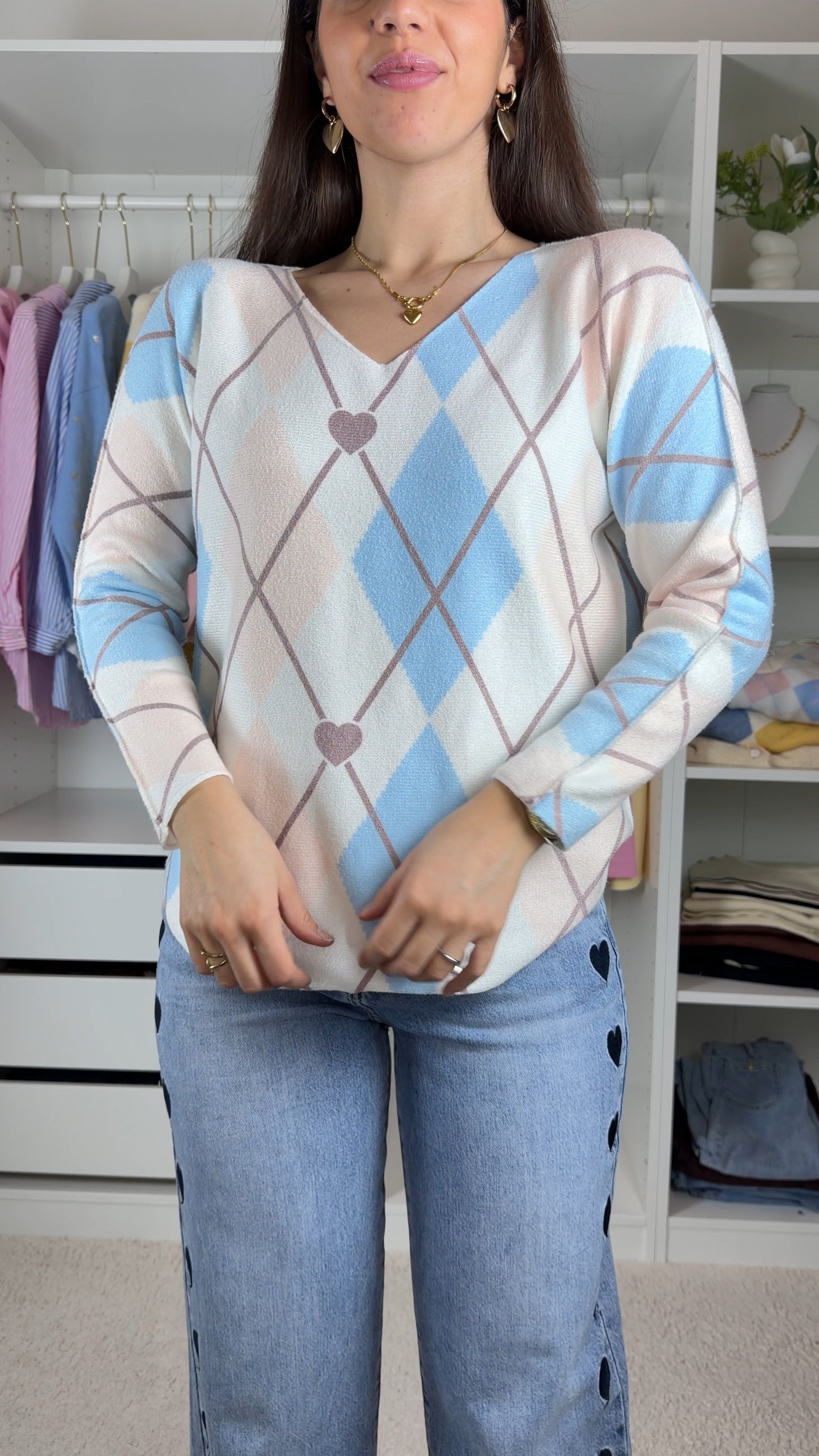 Camisola com padrão de losangos