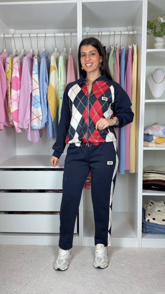 Conjunto fato de treino c/padrão de losangos