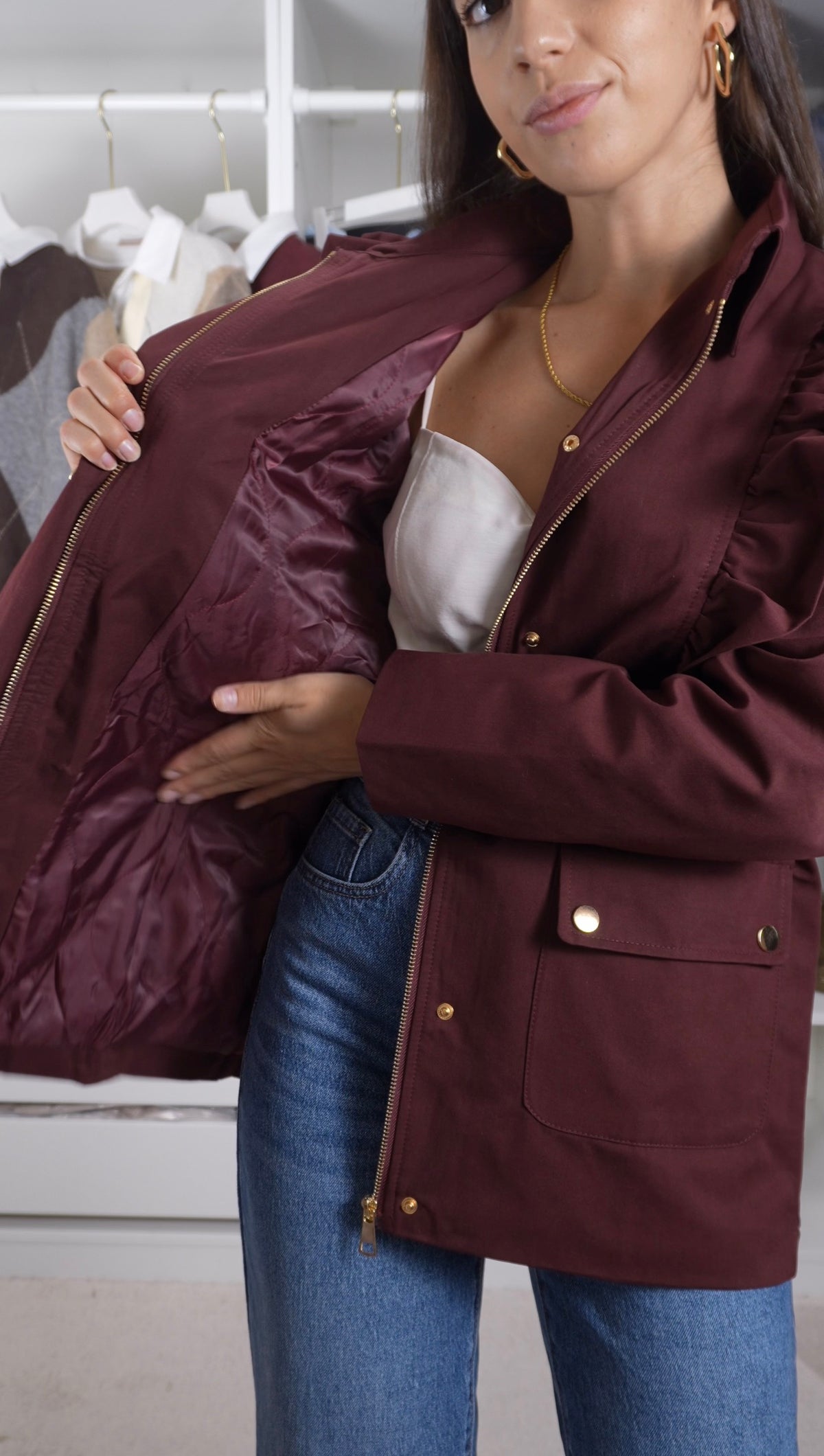 Parka elegante bordo