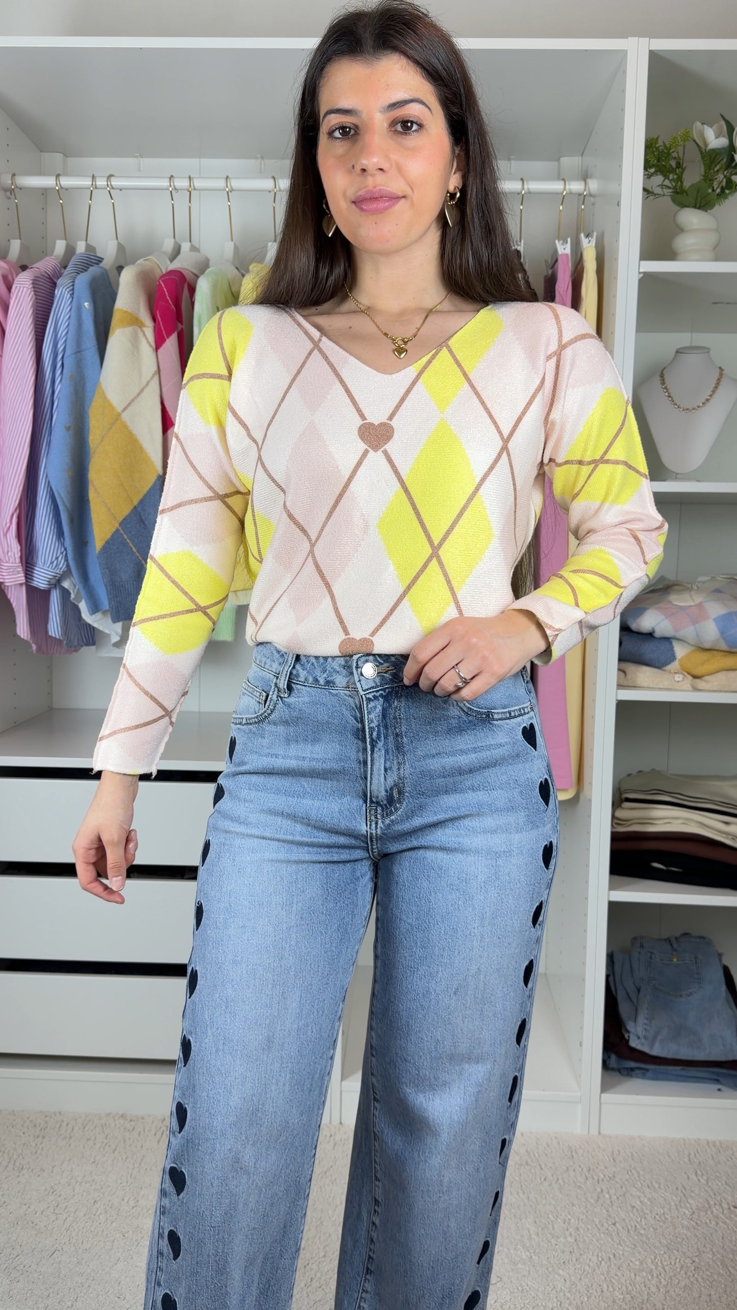 Camisola com padrão de losangos