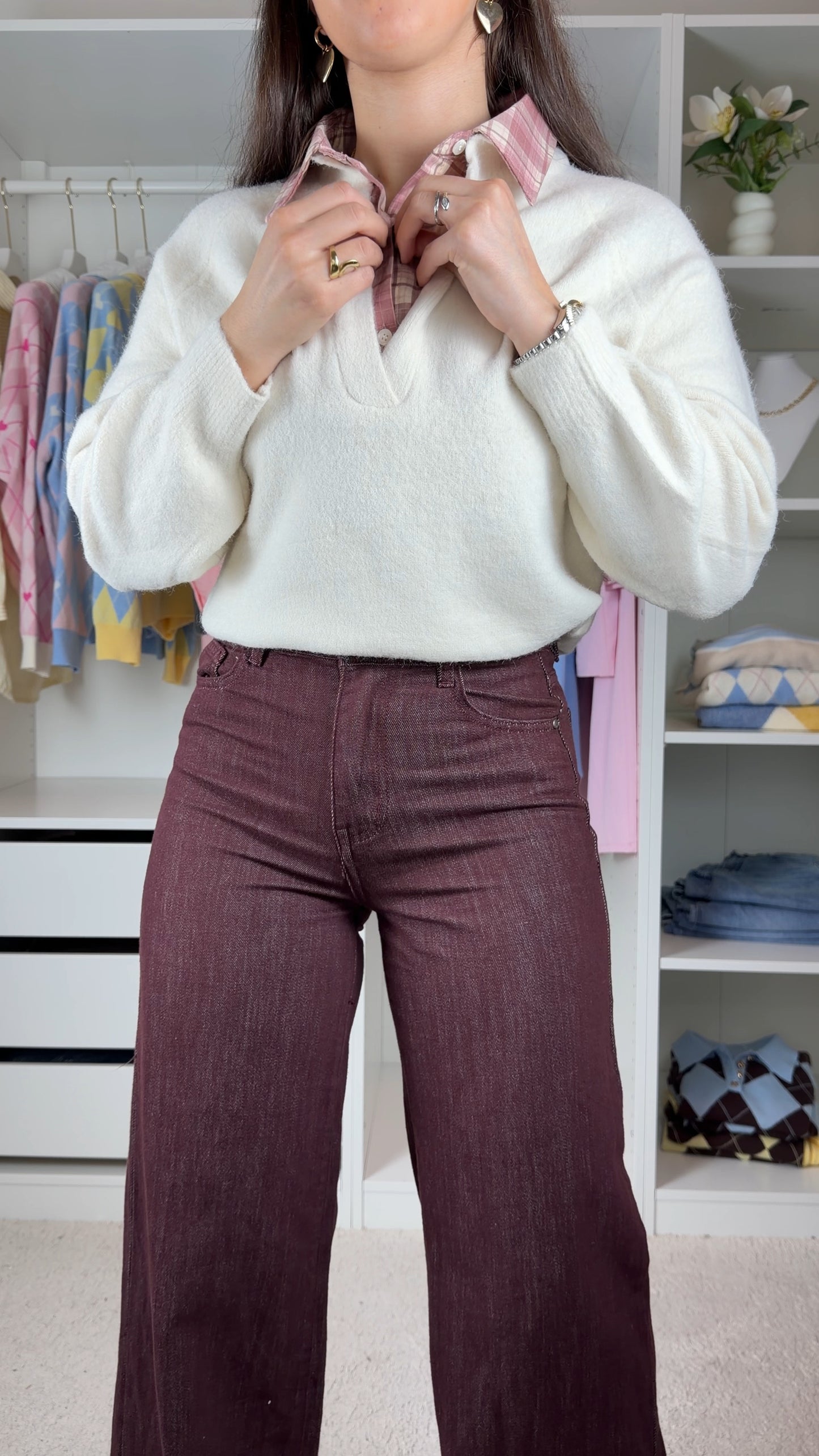 Camisola de malha c/ detalhe de camisa