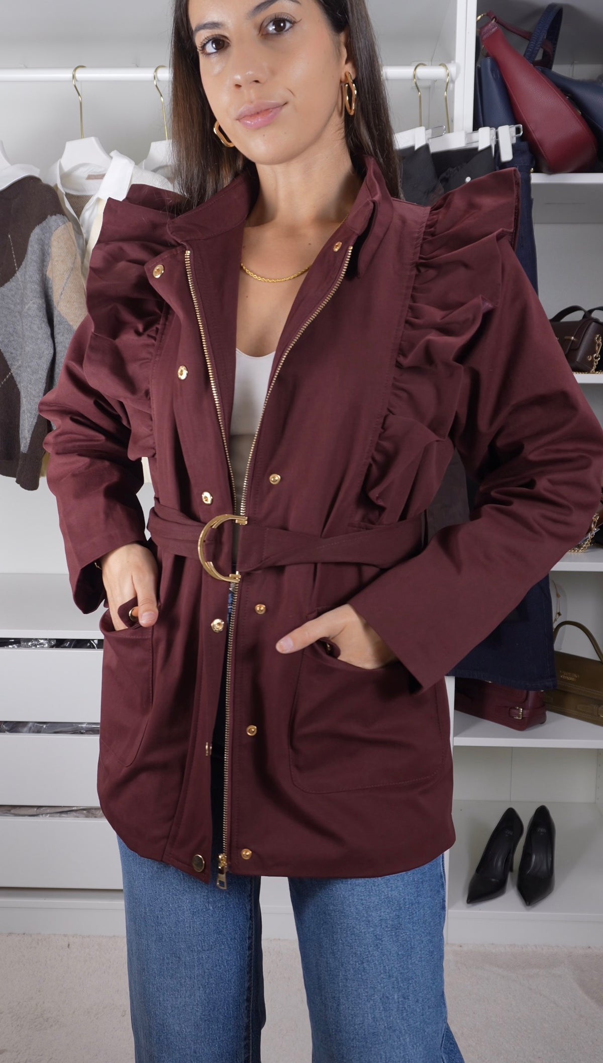 Parka elegante bordo