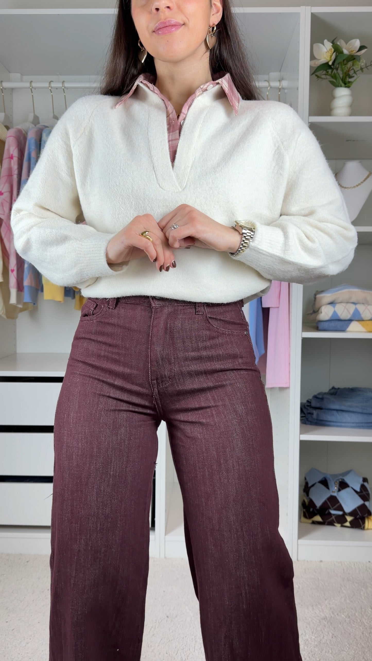 Camisola de malha c/ detalhe de camisa