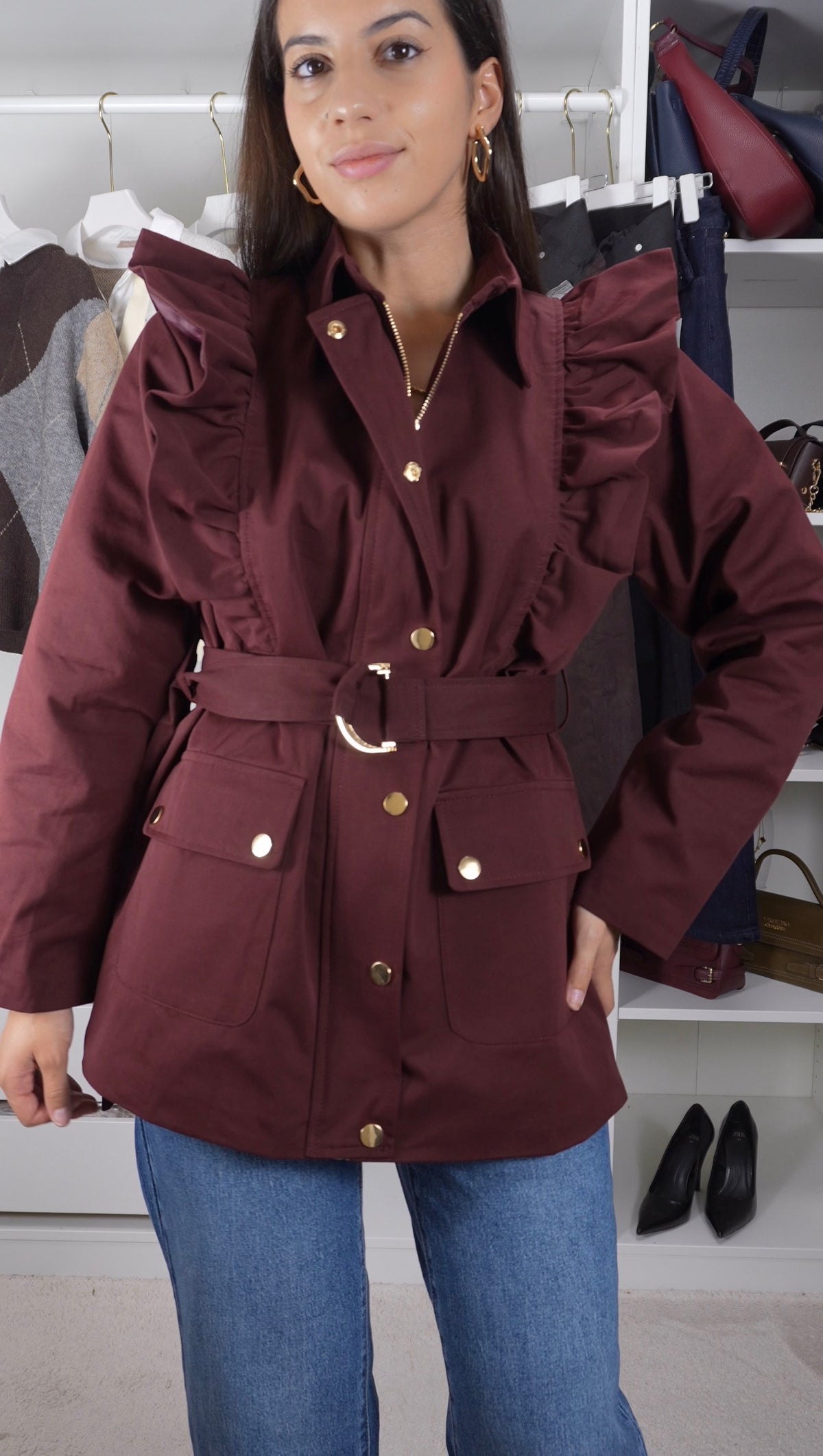 Parka elegante bordo