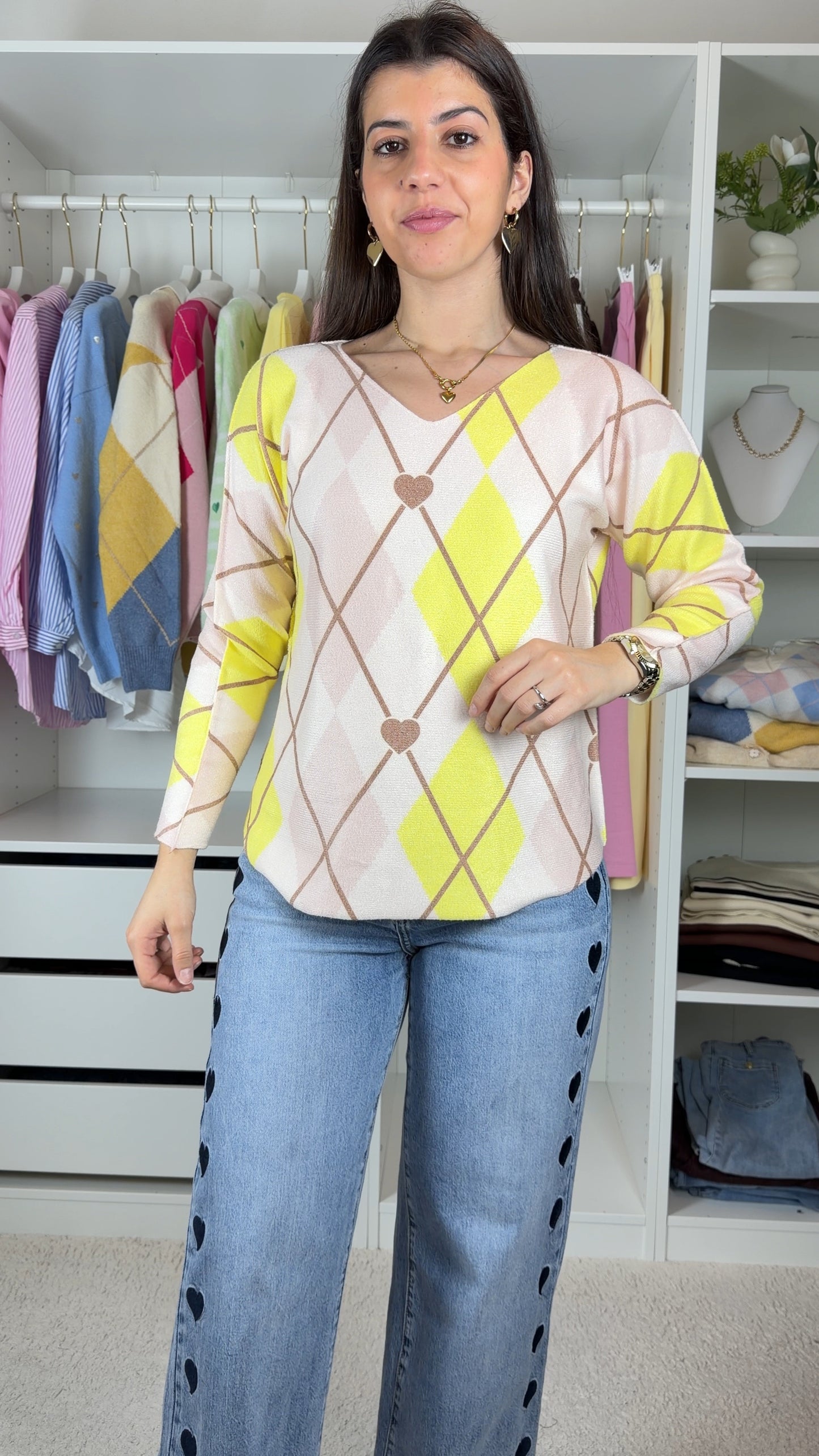 Camisola com padrão de losangos