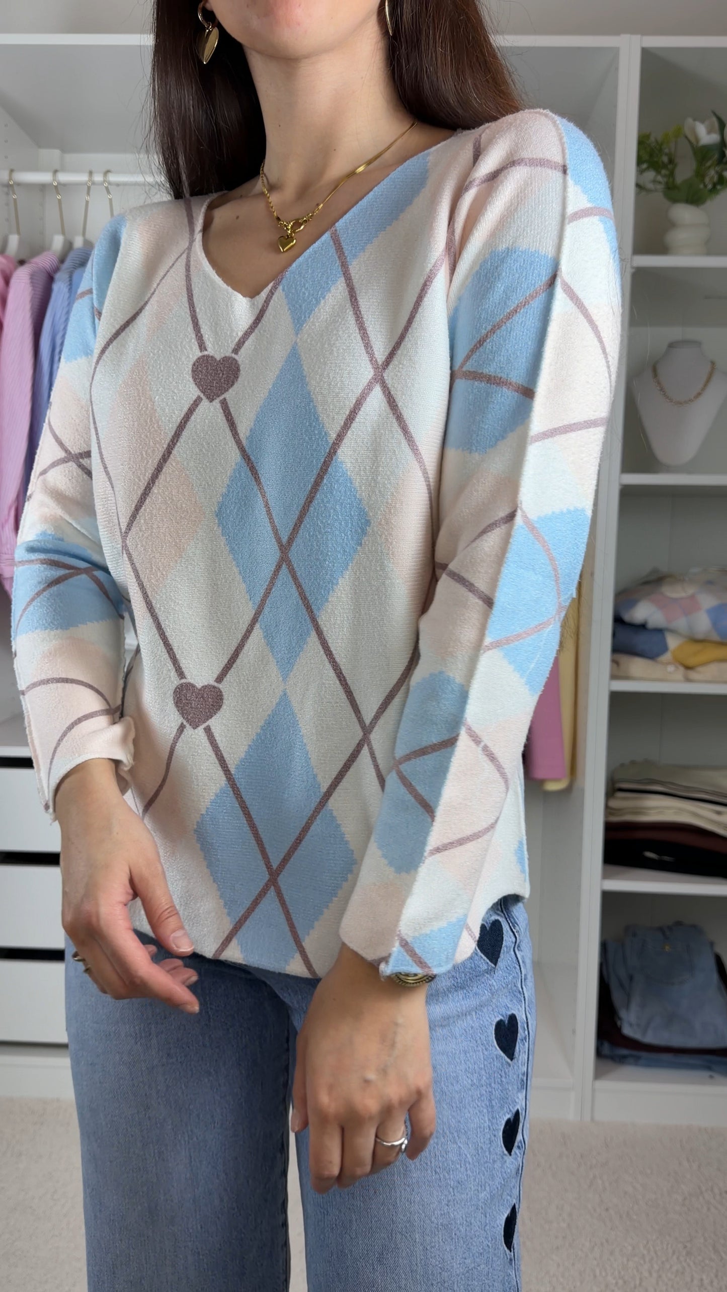Camisola com padrão de losangos
