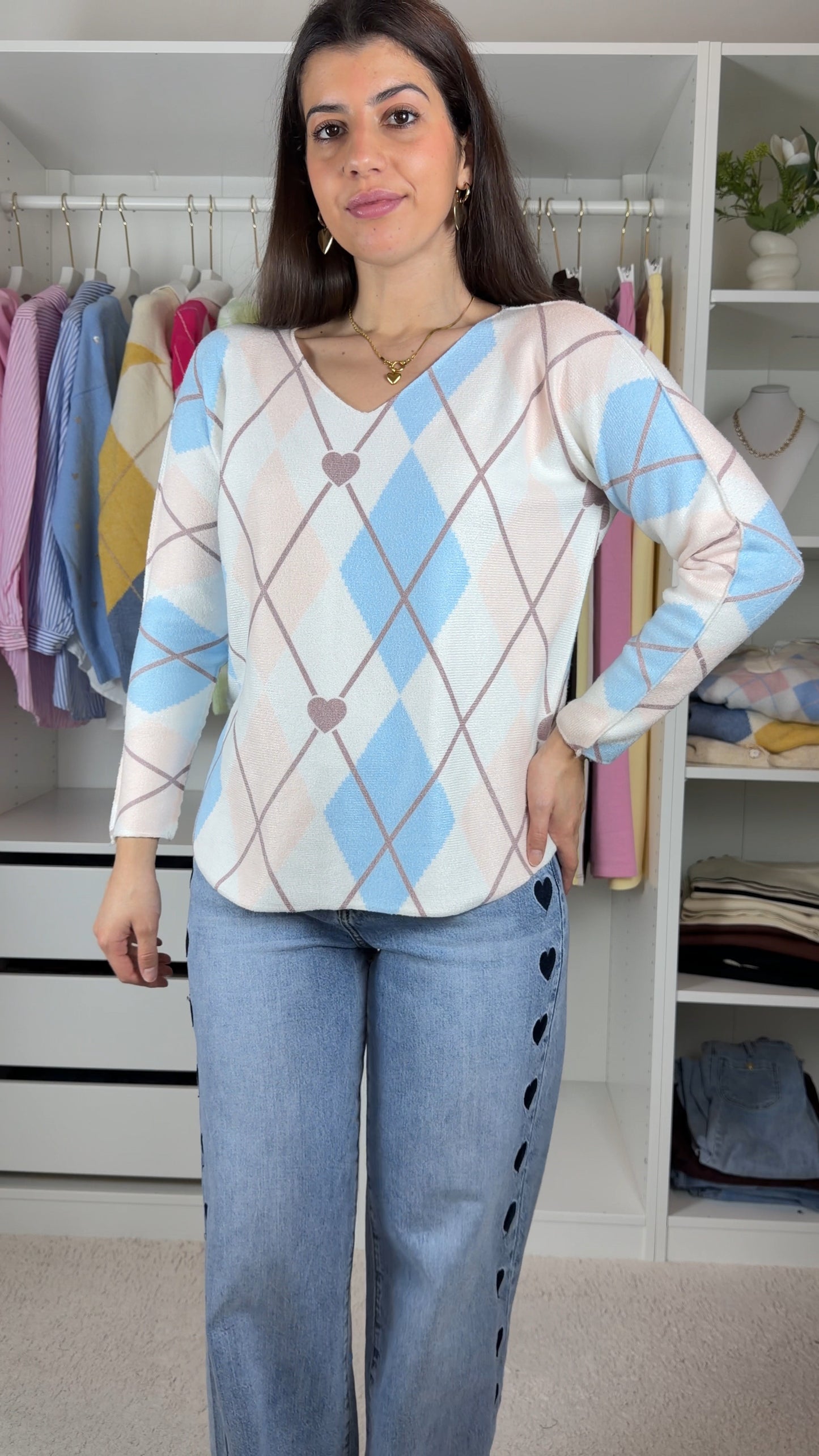 Camisola com padrão de losangos