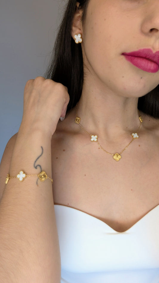 Conjunto do trevo | dourado com branco